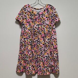 Crown & Ivy Carefree flirty Floral Short Sleeve layered ruffles Dress, pockets